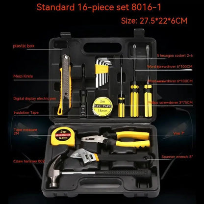 16pcs Tool Set Household Basic Hand Tools Kit Toolbox With Storage Case