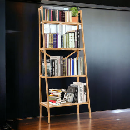 Bamboo 4-Tier Ladder Bookshelf: Versatile Freestanding Display Stand with Anti-Tipping Feature, Multi-Purpose Storage Shelving Unit