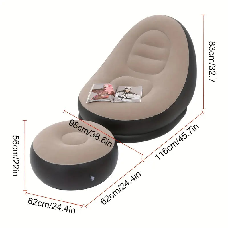 Enhanced Foldable Outdoor Inflatable Recliner with Footrest: Versatile Flocking Sofa Bed