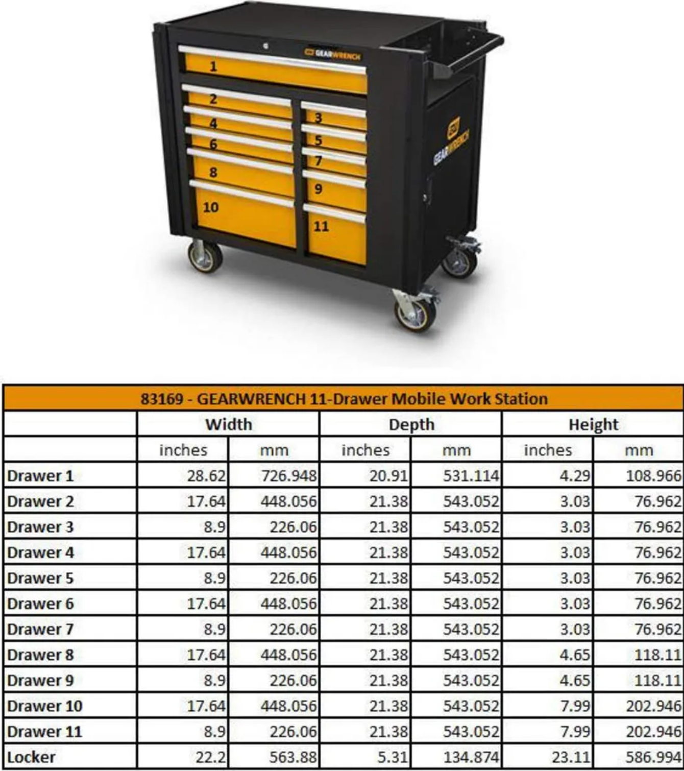 11 DRAWER MOBILE TOOL CART WITH 990 TOOLS