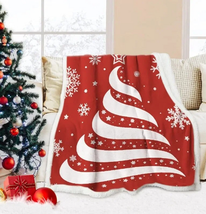 Cozy Christmas Flannel Lamb Blanket with Snowflakes and Reindeer Print: Perfect for Couch, Sofa, or Bed Warmth and Holiday Home Decor in Festive Red