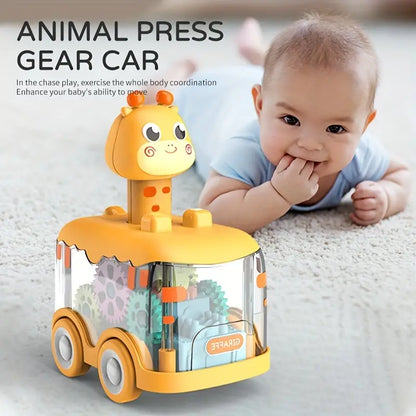 Gift of Educational Toy Car: Transparent Gear Press Car for Boys and Girls with Inertial Glide and Light Feature